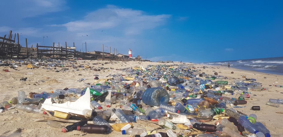 Plastic waste on a beach
